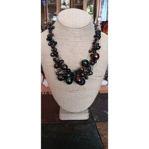 Vintage Manouk large glass multi-strand wire wrap beaded galaxy choker necklace